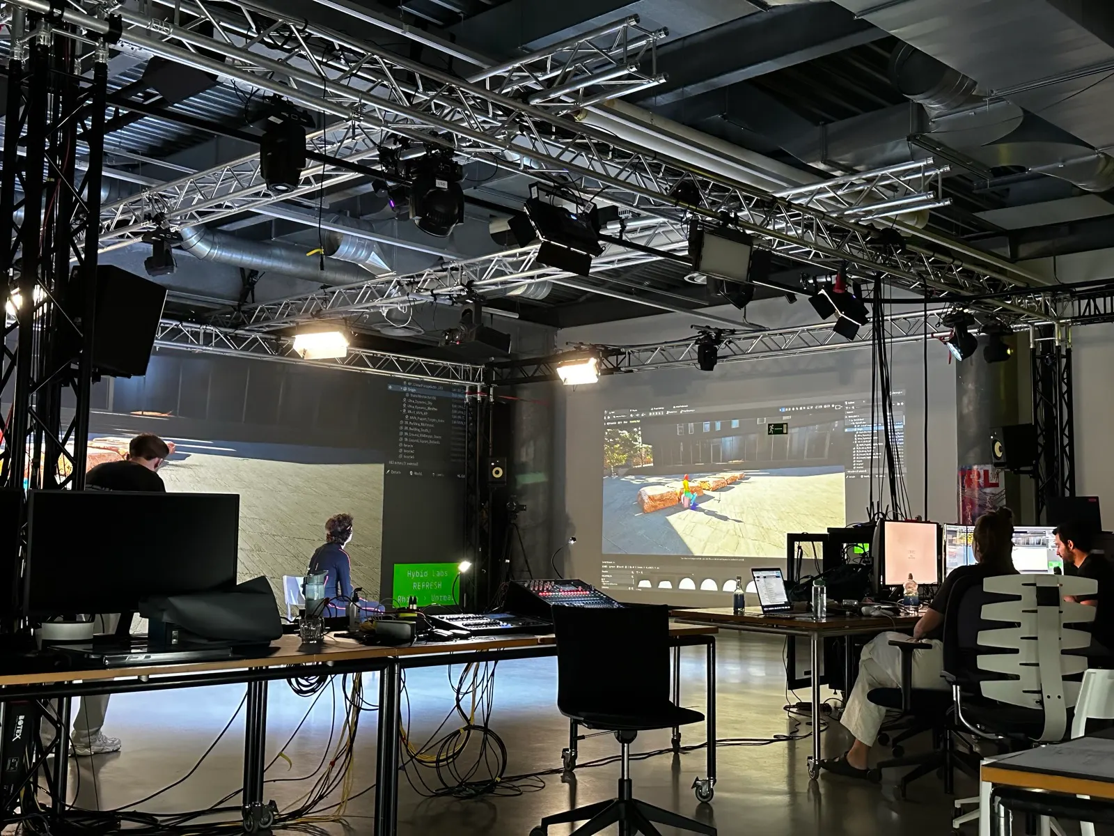 The Trans Realities Lab: motion capture, lighting rigs and Unreal Engine scenes projected on the walls